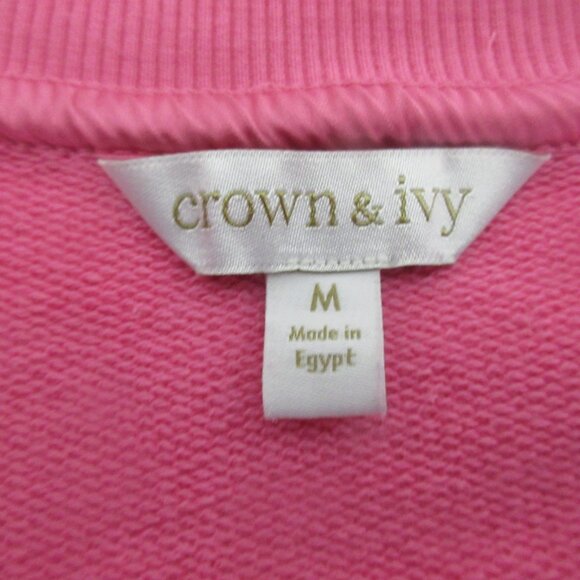 Crown & Ivy Sweatshirt Women's Medium Pink Side Gold Zipper 100% Cotton Pullover - Picture 4 of 8
